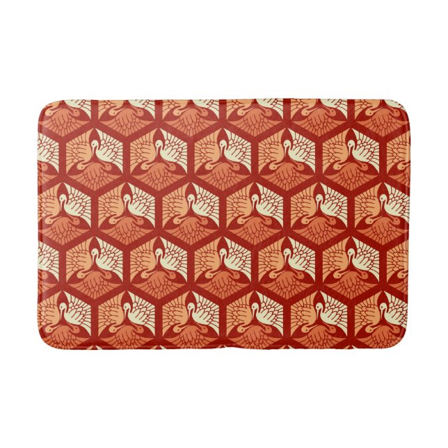 Japanese Cranes, Mandarin and Light Orange Bathroom Mat (Front)