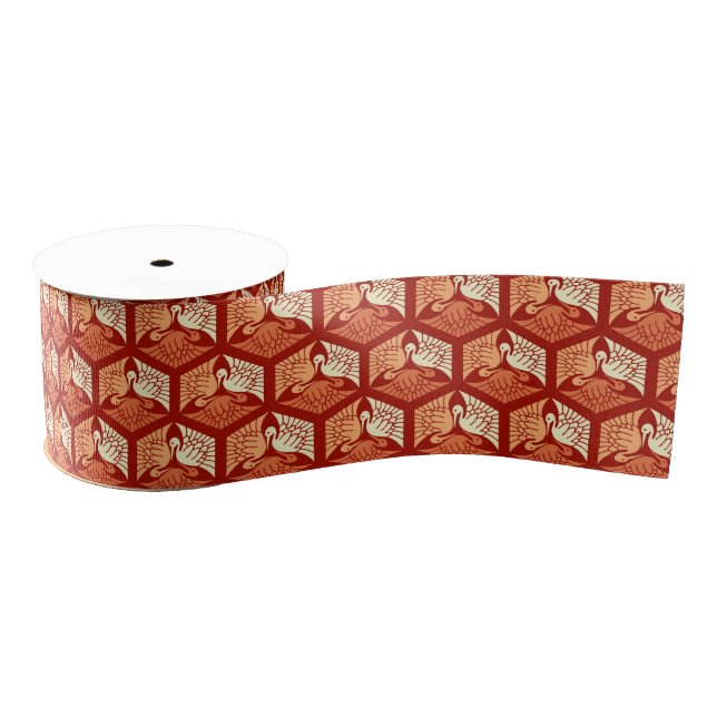 Japanese Cranes, Mandarin and Light Orange Grosgrain Ribbon (Spool)