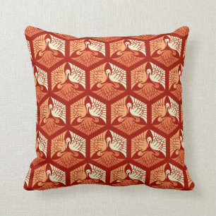 Japanese Cranes, Mandarin and Light Orange Throw P Pillow