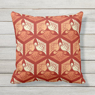 Japanese Cranes, Mandarin and Light Orange Throw Pillow