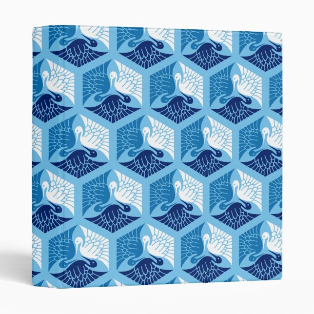 Japanese Cranes, Navy, White, and Light Blue Binder (Front/Spine)