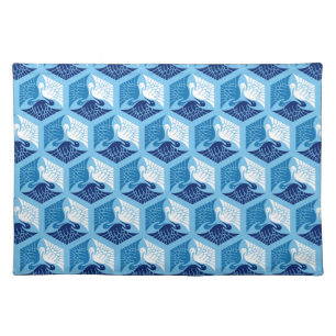 Japanese Cranes, Navy, White, and Light Blue Cloth Placemat