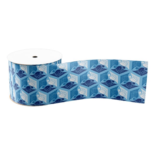 Japanese Cranes, Navy, White, and Light Blue  Grosgrain Ribbon (Spool)