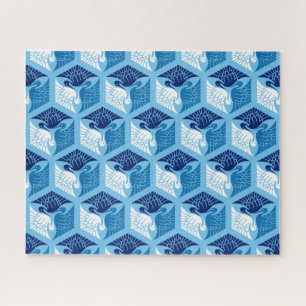 Japanese Cranes, Navy, White, and Light Blue Jigsaw Puzzle