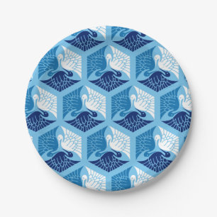 Japanese Cranes, Navy, White, and Light Blue Paper Plates