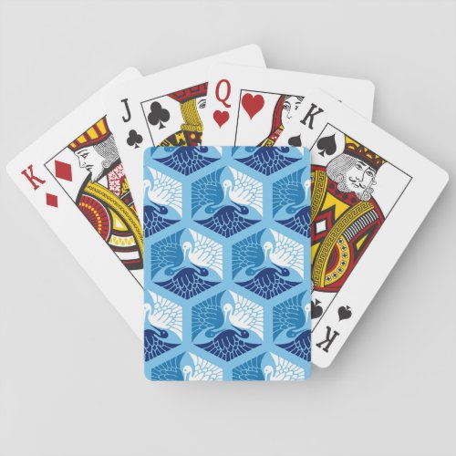 Japanese Cranes Navy White and Light Blue  Playing Cards