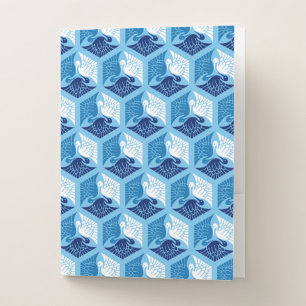 Japanese Cranes, Navy, White, and Light Blue Pocket Folder