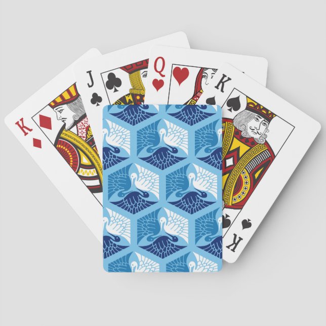 Japanese Cranes, Navy, White, and Light Blue  Poker Cards (Back)