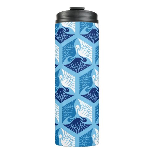 Japanese Cranes Navy White and Light Blue Thermal Tumbler