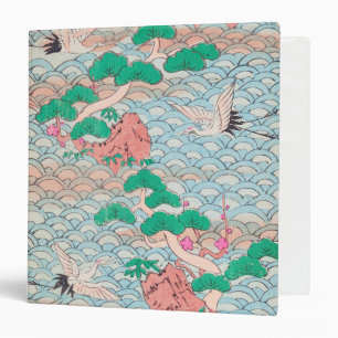 Japanese Cranes on Waves Vintage Pattern 3 Ring Binder