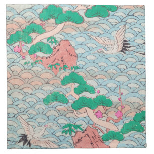 Japanese Cranes on Waves Vintage Pattern Cloth Napkin