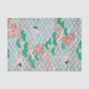 Japanese Cranes on Waves Vintage Pattern Tissue Paper