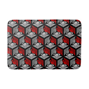 Japanese Cranes, Red, Gray / Grey and Black Bath Mat