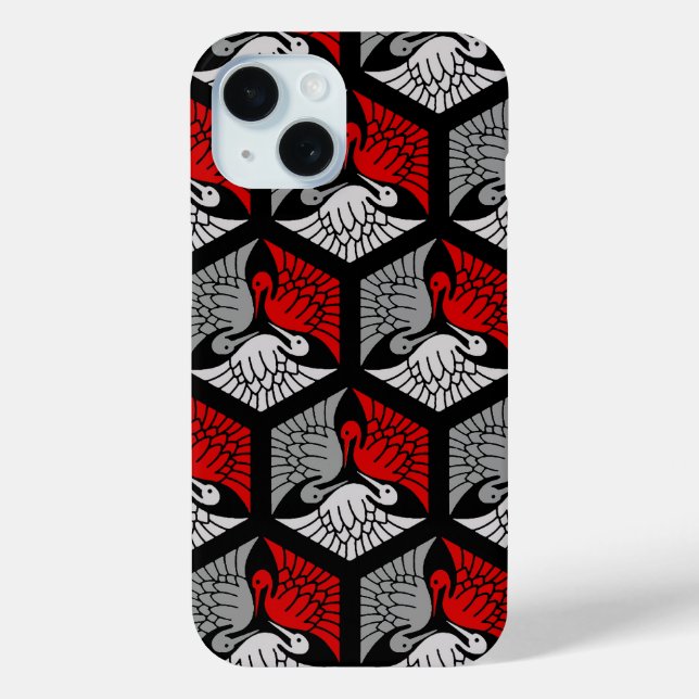 Japanese Cranes, Red, Gray / Grey and Black Case-Mate iPhone Case (Back)
