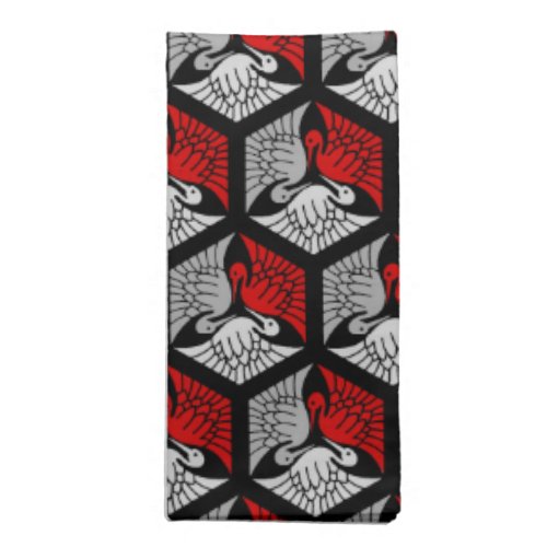 Japanese Cranes Red Gray  Grey and Black Cloth 