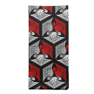 Japanese Cranes, Red, Gray / Grey and Black Cloth  Napkin