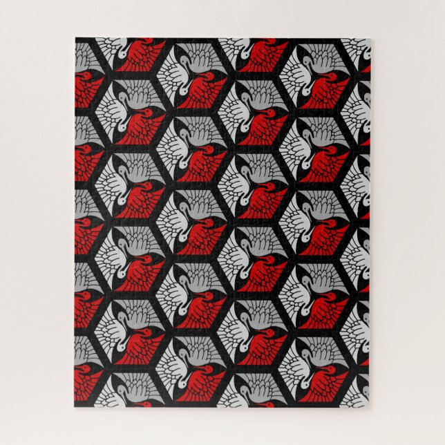 Japanese Cranes, Red, Gray / Grey and Black Jigsaw Puzzle | Zazzle