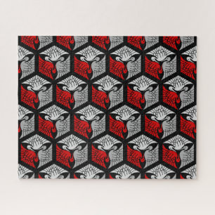 Japanese Cranes, Red, Gray / Grey and Black  Jigsaw Puzzle