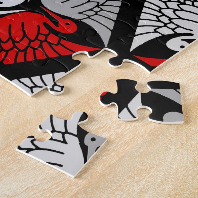Japanese Cranes, Red, Gray / Grey and Black Jigsaw Puzzle | Zazzle
