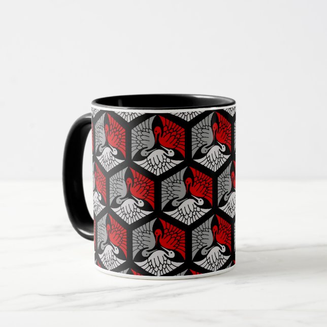 Japanese Cranes, Red, Gray / Grey and Black  Mug (Front Left)