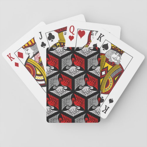 Japanese Cranes Red Gray  Grey and Black  Poker Cards