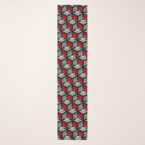 Japanese Cranes Red Gray  Grey and Black Scarf