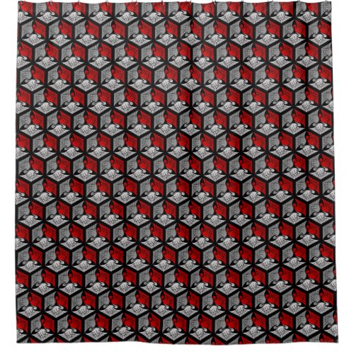 Japanese Cranes Red Gray  Grey and Black  Shower Curtain