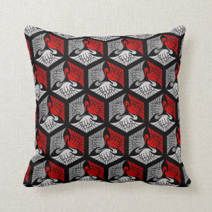 Japanese Cranes, Red, Gray / Grey and Black Throw  Pillow