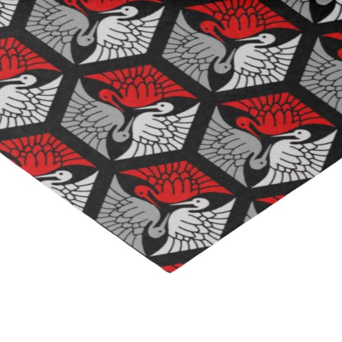 Japanese Cranes Red Gray  Grey and Black Tissue Paper
