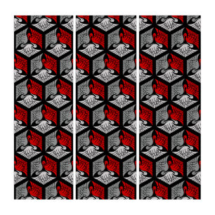 Japanese Cranes, Red, Gray / Grey and Black Triptych