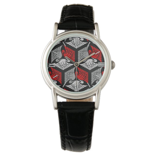 Japanese Cranes, Red, Gray / Grey and Black Watch (Front)
