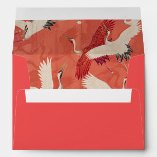 Japanese Cranes Red Kimono Envelope