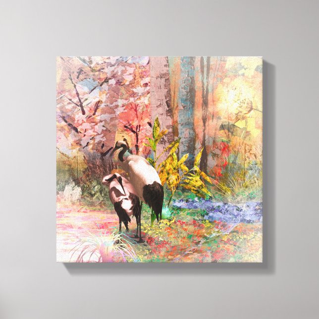 JAPANESE CRANES “Rising Sun” Canvas Print (Front)