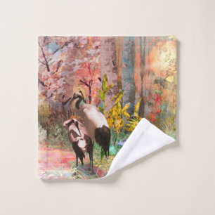 JAPANESE CRANES “Rising Sun” Wash Cloth