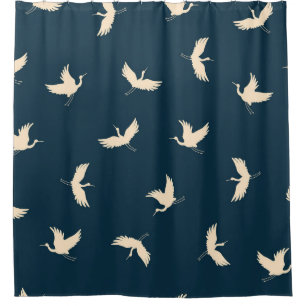 Japanese Cranes Silhouette Vintage Pattern Shower Curtain