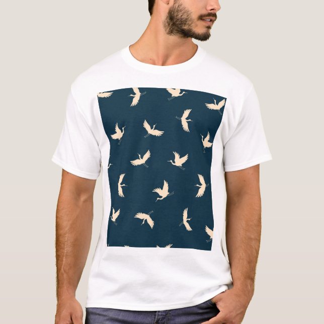 Japanese Cranes Silhouette Vintage Pattern T-Shirt (Front)
