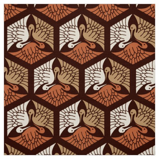 Japanese Cranes, Tan, Rust & Chocolate Brown Fabric