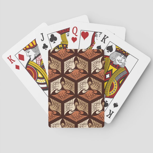 Japanese Cranes, Tan, Rust & Chocolate Brown  Poker Cards (Back)