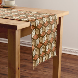 Japanese Cranes, Tan, Rust & Chocolate Brown  Short Table Runner
