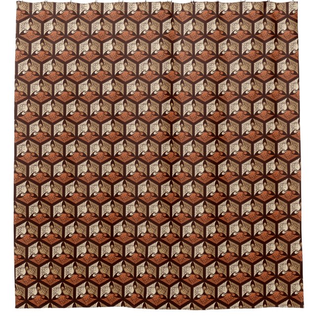 Japanese Cranes, Tan, Rust & Chocolate Brown  Show Shower Curtain (Front)