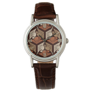 Japanese Cranes, Tan, Rust & Chocolate Brown Watch