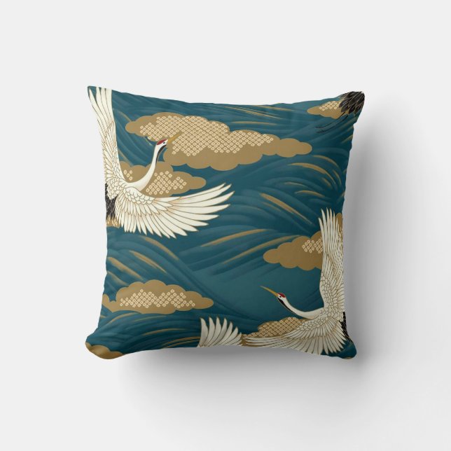 Japanese Cranes Throw Pillow (Front)