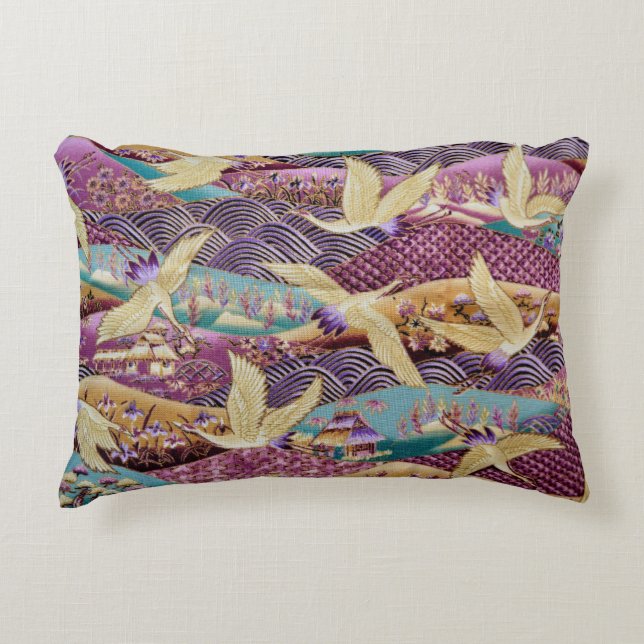 Japanese Cranes Traditional Design Purple Accent Pillow (Front)