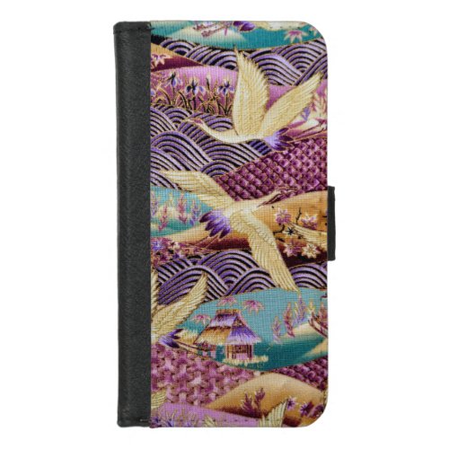 Japanese Cranes Traditional Design Purple iPhone 87 Wallet Case