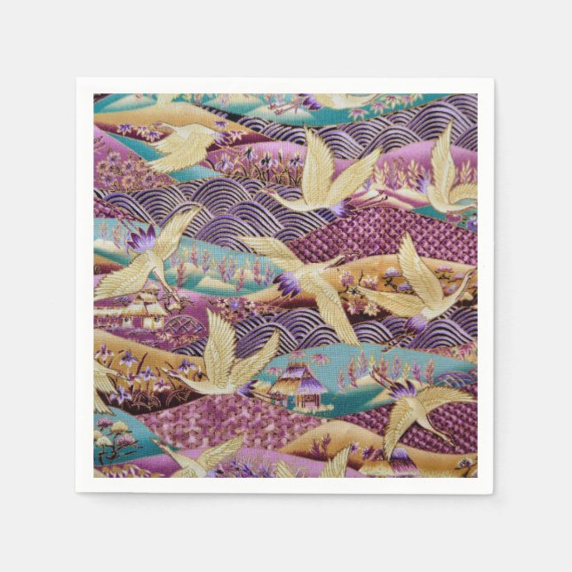 Japanese Cranes Traditional Design Purple Napkins (Front)