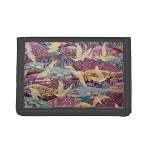 Japanese Cranes Traditional Design Purple Tri-fold Wallet