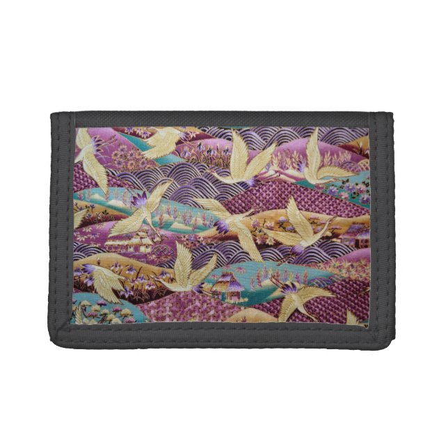 Japanese Cranes Traditional Design Purple Trifold Wallet (Front)