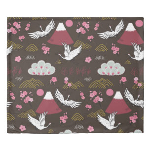 Japanese Cranes: Traditional Seamless Pattern Duvet Cover