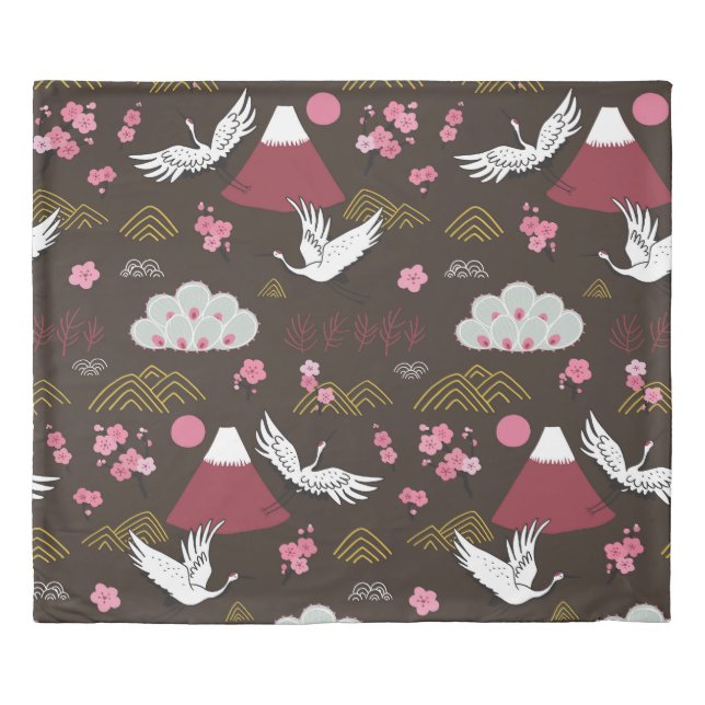 Japanese Cranes: Traditional Seamless Pattern Duvet Cover (Front)