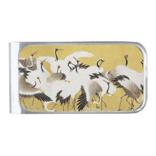 Japanese Cranes Vintage Bird Classic Silver Finish Money Clip